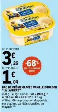 E.Leclerc La laitière - bac de creme glacee vanille bourbon offre