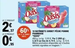 E.Leclerc Oasis - 10 batonnets pêche pomme framboise offre