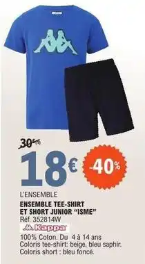 E.Leclerc Kappa - l'ensemble ensemble tee-shirt et short junior isime offre