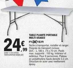 E.Leclerc Foxter - table pliante portable multi-usages offre