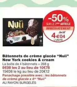 Monop' Nuii - bâtonnets de crème glacée new york cookies & cream offre