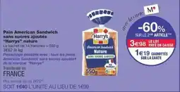 Monop' Harry's - pain american sandwich sans sucres ajoutés nature offre