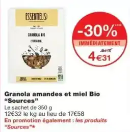 Monop' Sources Granola amandes et miel Bio offre