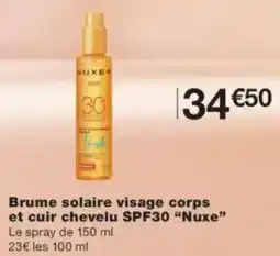 Monop' Nuxe Brume solaire visage corps et cuir chevelu SPF30 offre