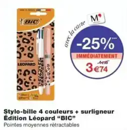 Monop' BIC Stylo-bille 4 couleurs + surligneur Édition Léopard offre