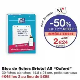 Monop' Oxford Bloc de fiches Bristol A5 offre