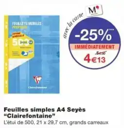 Monop' Clairefontaine Feuilles simples A4 Seyès offre