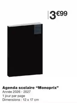 Monop' Monoprix Agenda scolaire offre