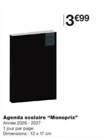Monop' Monoprix Agenda scolaire offre