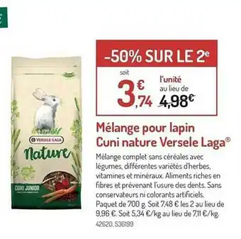 Botanic Mélange Pour Lapin Cuni Nature Versele Laga offre