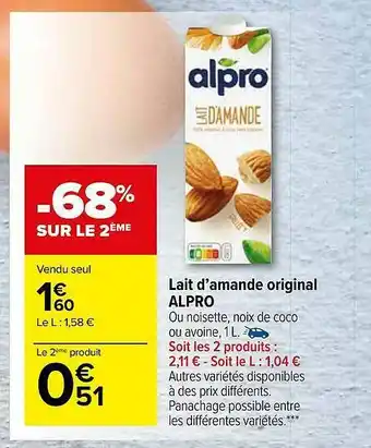 Carrefour Market Lait D'amande Original Alpro offre