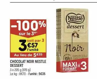 Leader Price Chocolat Noir Nestlé Dessert offre