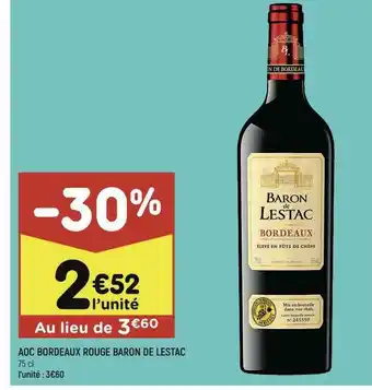 Leader Price Aoc Bordeaux Rouge Baron De Lestac offre