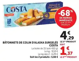 Super U COSTA BÂTONNETS DE COLIN D'ALASKA SURGELÉS offre