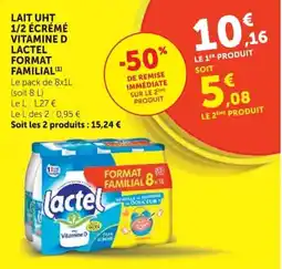 Super U Lactel LAIT UHT 1/2 ÉCRÉMÉ VITAMINE D offre