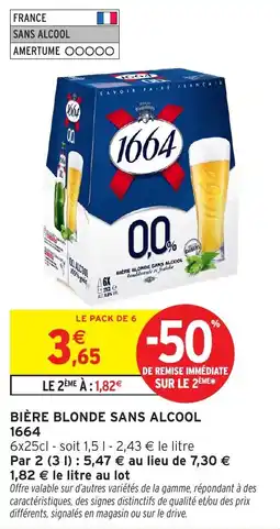 Intermarché Hyper 1664 Bière blonde sans alcool offre