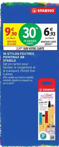 Intermarché Hyper STABILO 18 STYLOS-FEUTRES POINTMAX 88 offre
