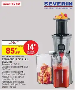 Intermarché Hyper SEVERIN EXTRACTEUR DE JUS 1L offre