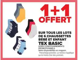 Carrefour Drive Sur tous les lots de 6 chaussettes bébé et enfant tex basic offre