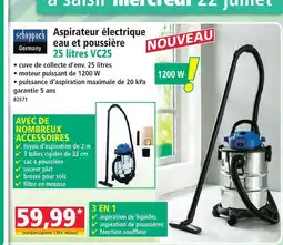 Norma Scheppach aspirateur électrique eau et poussière 25 litres vc25 offre