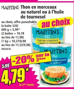 Norma Martins thon en morceaux au naturel ou à l’huile de tournesol offre