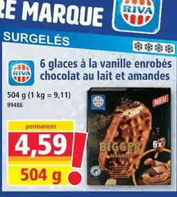 Norma Riva 6 glaces à la vanille enrobés chocolat au lait et amandes offre