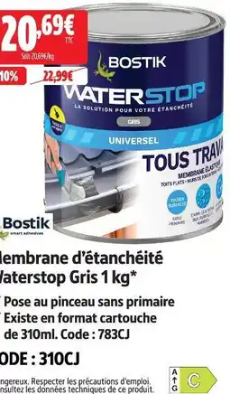 Screwfix Bostik membrane d'étanchéité waterstop gris offre