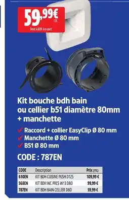 Screwfix Kit bouche bdh bain ou cellier b51 diamètre 80mm + manchette offre