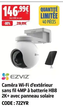 Screwfix Ezviz caméra wi-fi d’extérieur sans fil 4mp à batterie hb8 2k+ avec panneau solaire offre