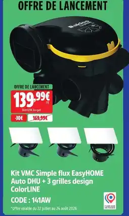 Screwfix Aldes kit vmc simple flux easyhome auto dhu + 3 grilles design colorline offre