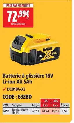 Screwfix Dewalt batterie à glissière 18v li-ion xr 5ah offre