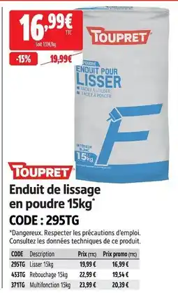 Screwfix Toupret enduit de lissage en poudre offre