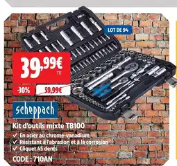 Screwfix Scheppach kit d'outils mixte tb100 offre