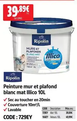 Screwfix Ripolin peinture mur et plafond blanc mat illico offre