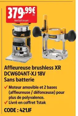 Screwfix Dewalt affleureuse brushless xr dcw604nt-xj 18v sans batterie offre