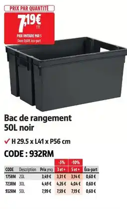 Screwfix Bac de rangement 50 l noir offre