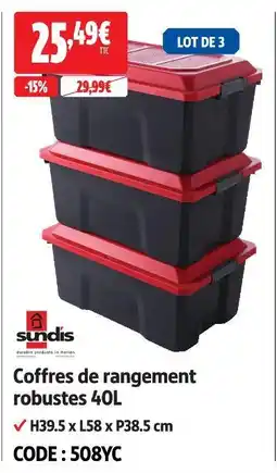 Screwfix Sundis coffres de rangement robustes 40l offre