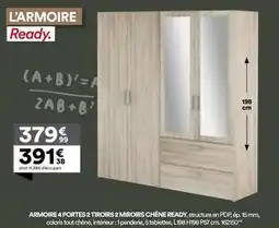 BUT Chêne - armoire 4 portes 2 miroirs ready offre