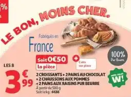 Auchan Direct 2 croissants+2pains au chocolat +2 chaussons aux pommes 992 pains aux raisins pur beurre offre
