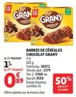 Auchan Direct GRANY BARRES DE CÉRÉALES CHOCOLAT offre