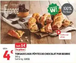 Auchan Direct W! TORSADES AUX PÉPITES DE CHOCOLAT PUR BEURRE offre