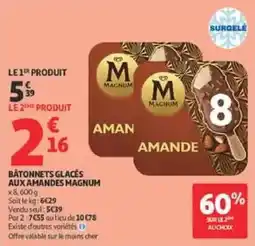Auchan Direct MAGNUM BÂTONNETS GLACÉS AUX AMANDES offre