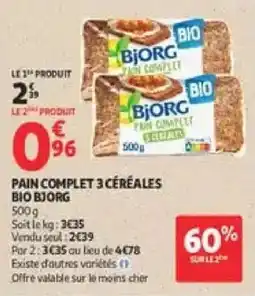 Auchan Direct Bjorg Pain complet 3 céréales offre