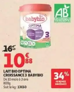 Auchan Direct babybio LAIT BIO OPTIMA CROISSANCE 3 offre