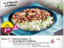 Maximo Curry de lentilles riz et légumes à l'indienne offre