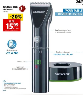 Lidl Tondeuse barbe et cheveux offre