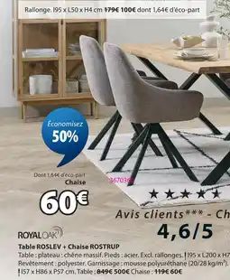 JYSK Royaloak table roslev + chaise rostrup offre