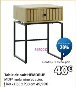 JYSK Table de nuit hemdrup offre