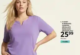 Ulla Popken T-shirt à manches courtes ou raclette rond avec découpé en v offre