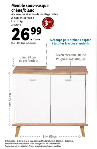 Lidl Meuble sous-vasque chêne/blanc offre